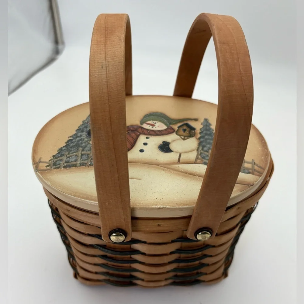 Vintage Snowman Decorative Woven Basket